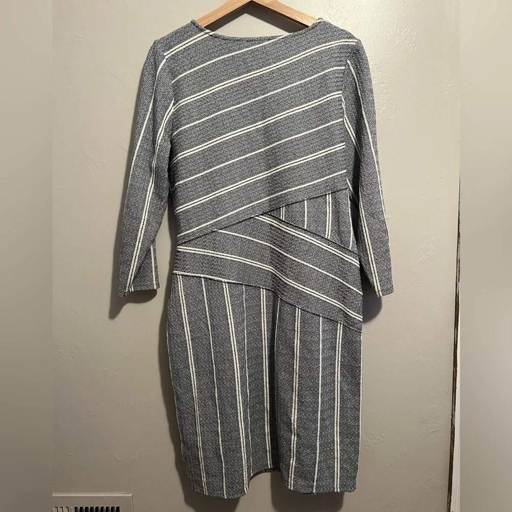 Anthropologie Maeve Striped V-neck Surplice 3/4 Sleeve Cotton Blend Dress - Picture 10 of 13